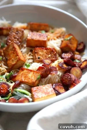 Baked Chili Garlic Tofu, Carrot, Chard and Noodle Bowls