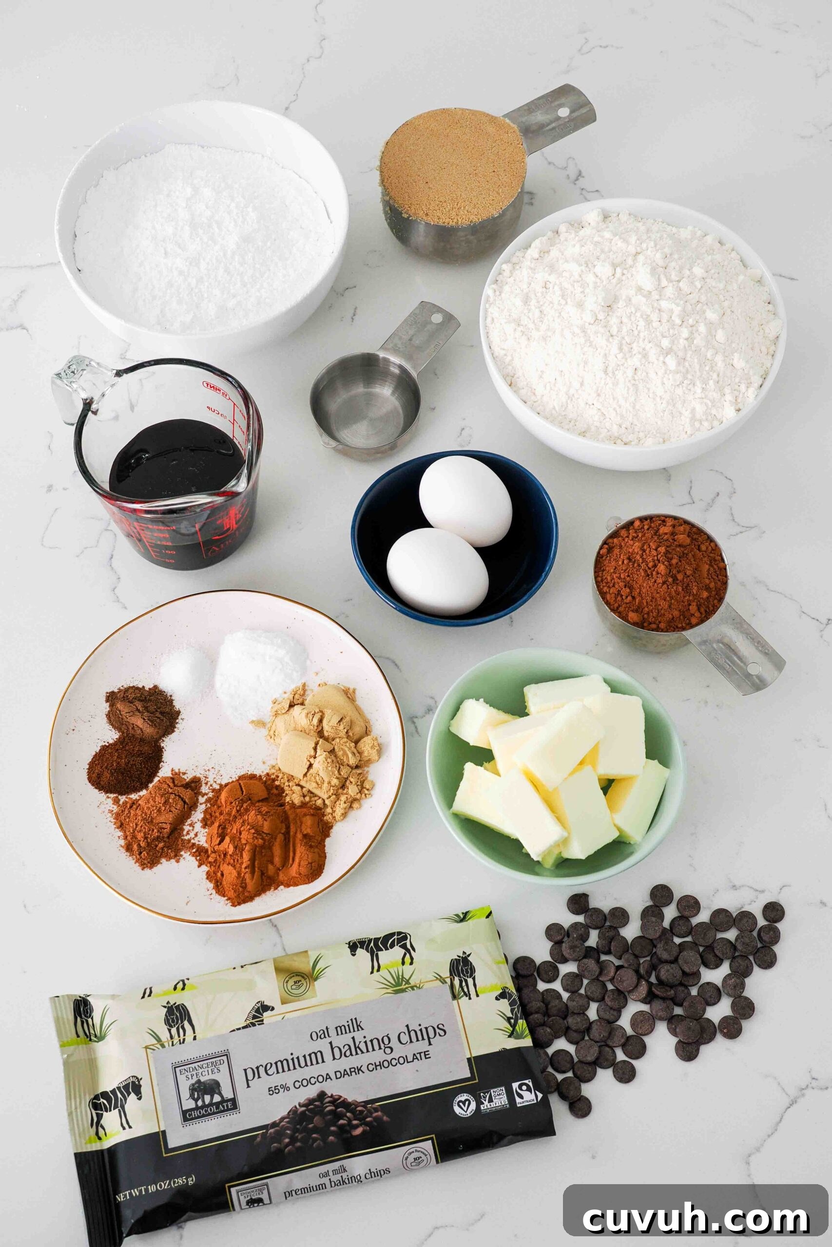Chocolate Gingerbread Cookies with Cocoa and Warm Spices 2 A collection of ingredients used to make chocolate gingerbread cookies.