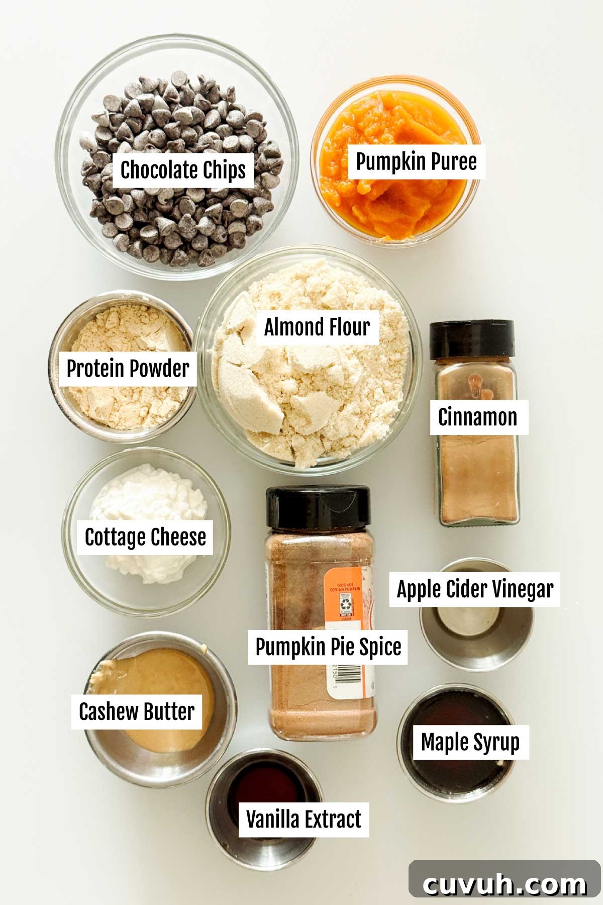 All the ingredients you need to make a batch of chocolate pumpkin truffles dipped in chocolate with swirls on top.