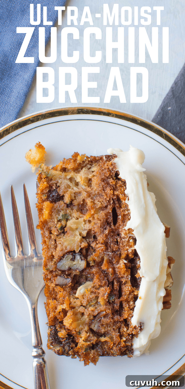 Moist Zucchini Bread Recipe with Brown Sugar and Cinnamon 16 Looking for an Ultra Moist Zucchini Bread? With grated zucchini and crushed pineapple this zucchini pineapple loaf in a cinnamon spiced batter is a real crowd pleaser. Especially good with powdered sugar or classic cream cheese frosting. #zucchini #zucchinibread #zucchinipineapplebread #pineapple #quickbread #quickbreadrecipe #zucchiniquickbread #baking #pecans #creamcheesefrosting #zucchinicake #pineapplecake #dessert #gratedzucchini