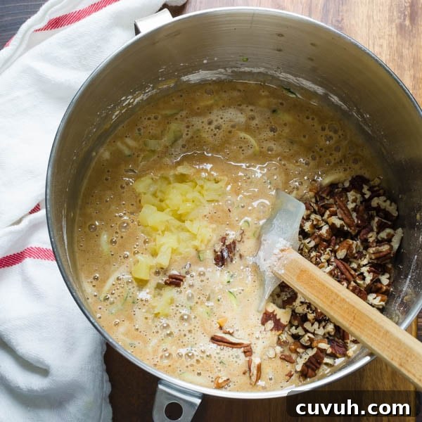 Moist Zucchini Bread Recipe with Brown Sugar and Cinnamon 6 stirring in pineapple and chopped pecans to the batter.