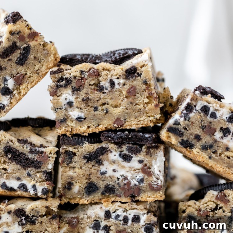 a stack of cookies and cream Oreo bars