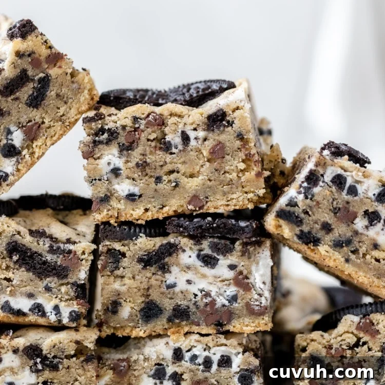 a stack of cookies and cream Oreo bars