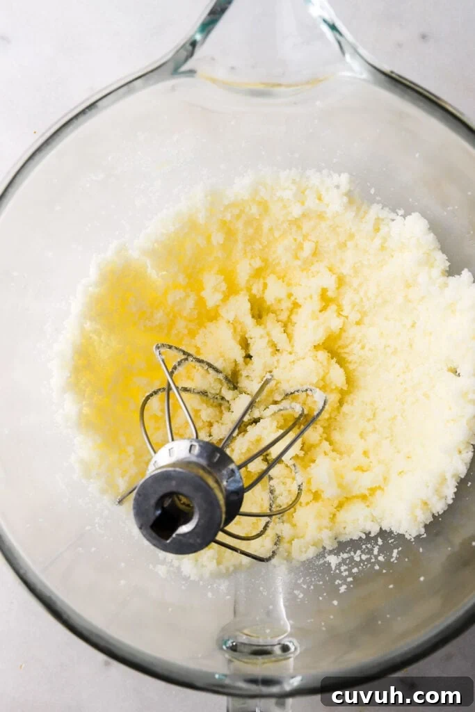 Party-Size Vanilla Birthday Sheet Cake Recipe 5 Bowl of butter and sugar creamed together