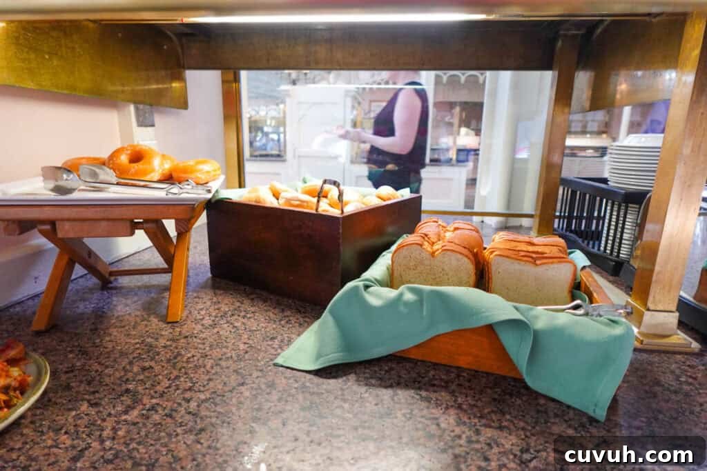 Morning Menu at The Crystal Palace: Signature Breakfast Dishes 4 Bagels, toast and doughnuts at Crystal Palace.