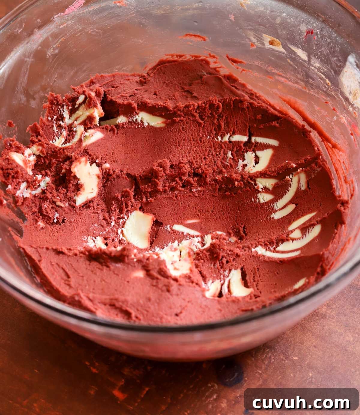 Decadent Red Velvet Cookies Recipe for Perfect Soft-Chewy Treats 7 red velvet cookie dough in a mixing bowl