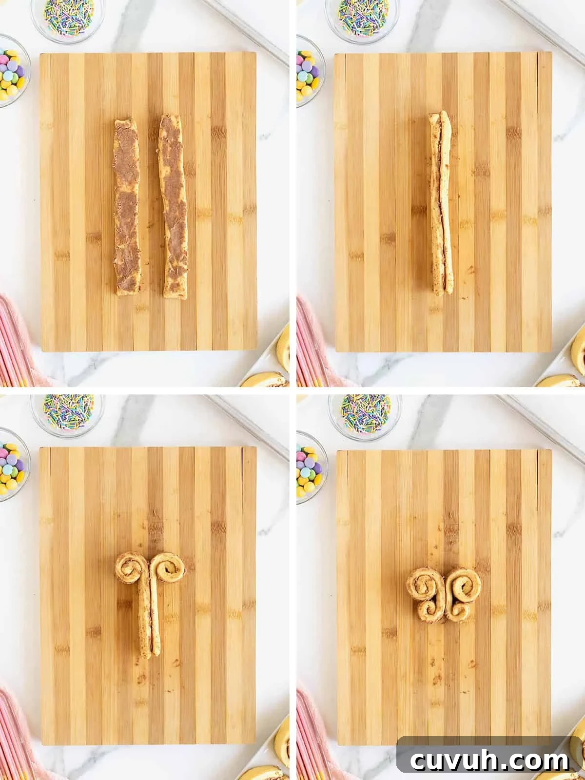 Steps to make butterfly cinnamon rolls.