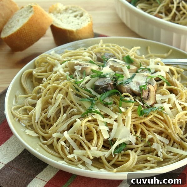Pasta with Olive Oil, Garlic and Mushrooms