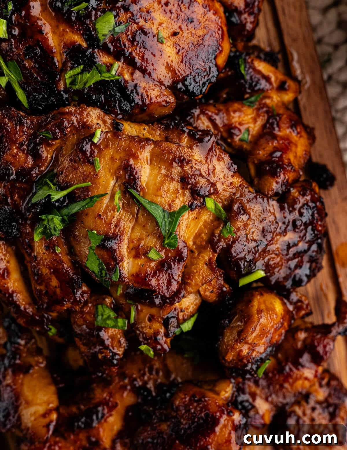 Honey Chipotle Glazed Chicken Thighs Recipe 10 close up picture of chipotle honey chicken thighs.