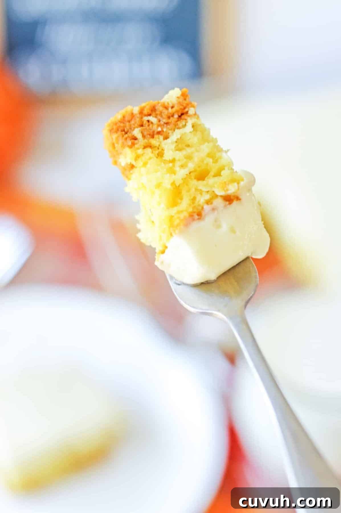 Pumpkin Cake bite on a fork