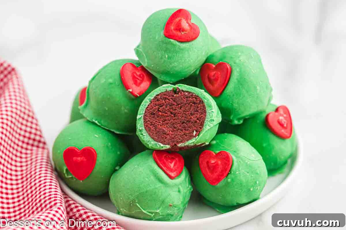 Platter of Grinch Cake Balls. 