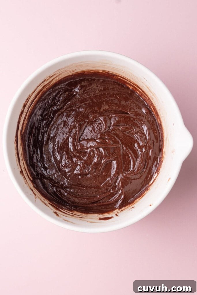 Brownie batter with melted chocolate before adding the dry ingredients.