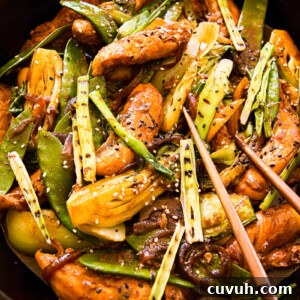 Teriyaki Chicken Stir-Fry with Charred Scallions and Jasmine Rice 7 Teriyaki Chicken Stir Fry in cast iron pan