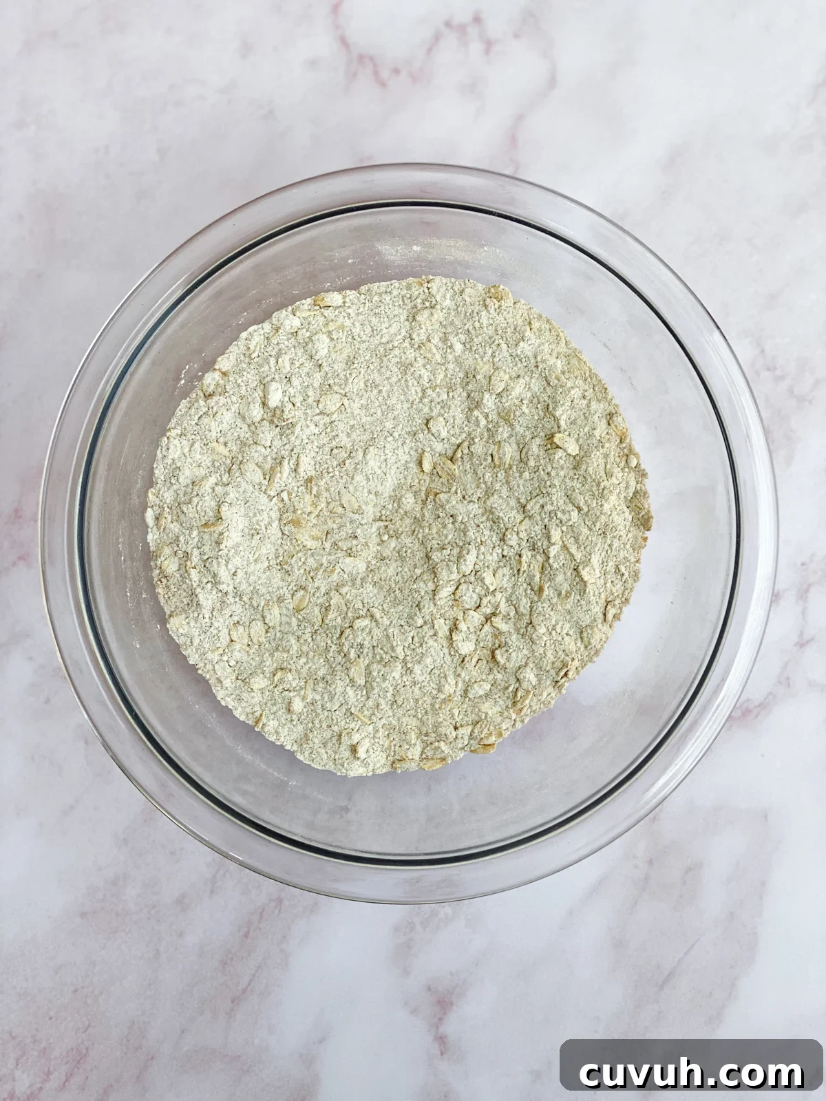 Blackberry Apple Crumble Recipe with Crisp Golden Topping 5 dry ingredients mixed together.