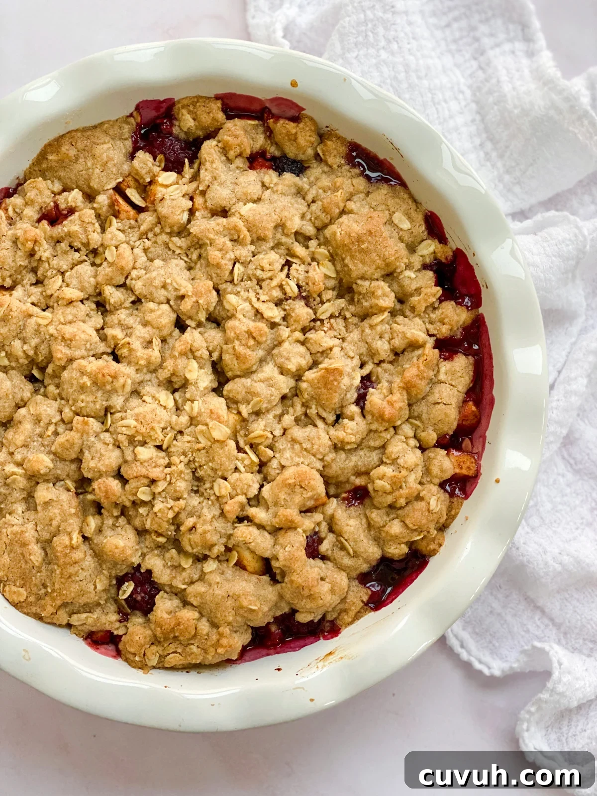 Blackberry Apple Crumble Recipe with Crisp Golden Topping 10 blackberry and apple crumble after it finished baked.