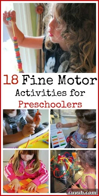 18 Fine Motor Activities for Preschoolers. Love how lots of these ideas use stuff you already have around the house.