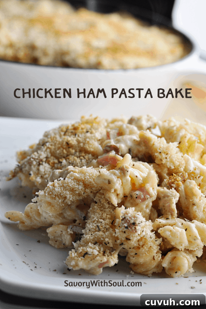 Pinnable image of Chicken Ham Pasta