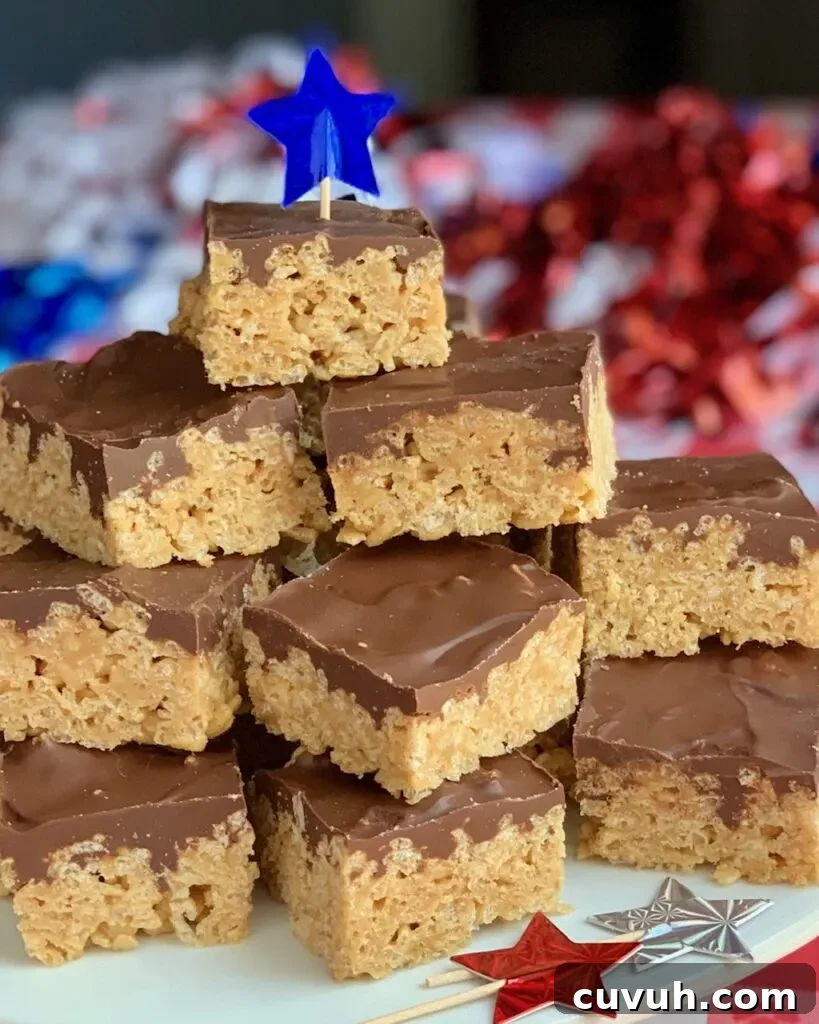 Patriotic 4th of July Desserts to Impress Your Guests 6 Oh Henry Bars stacked on a platter with festive decorations