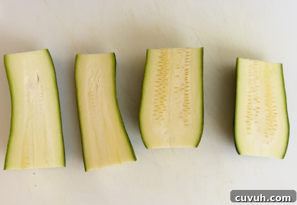 zucchini cut in four pieces step 2