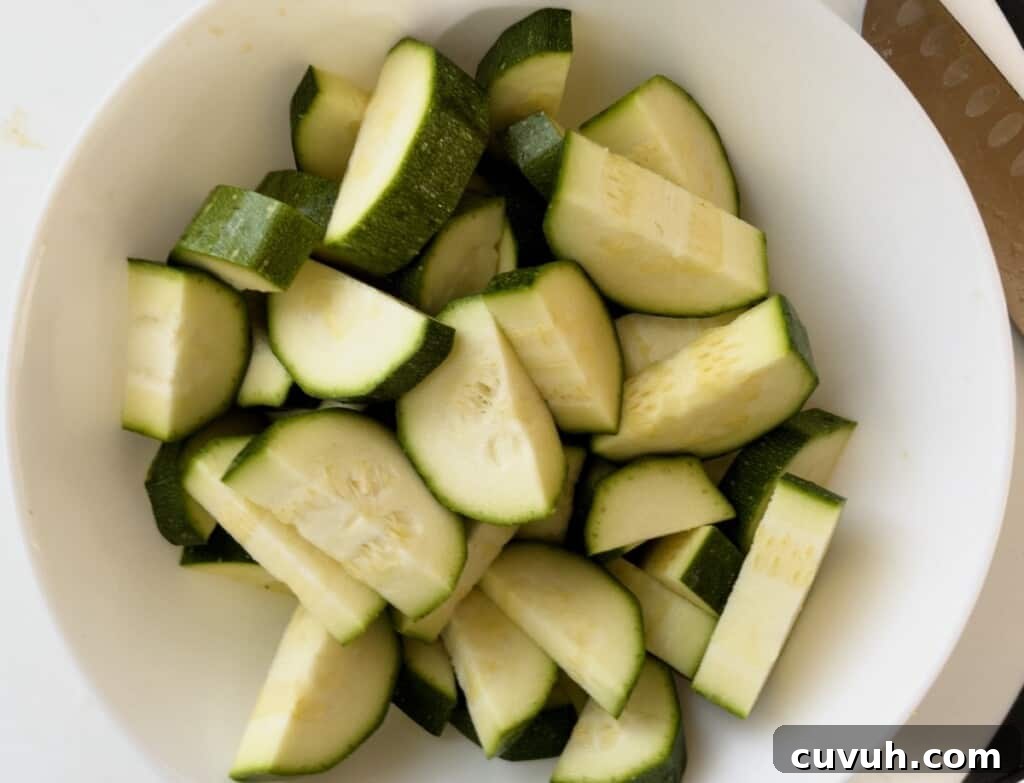 zucchini cut up in a bowl step 3