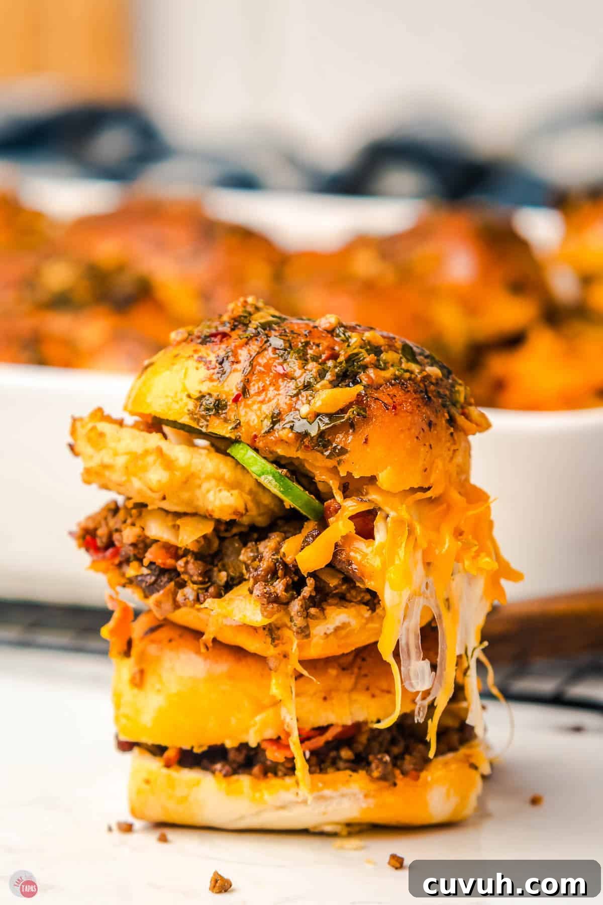 stack of two cowboy sliders on a plate