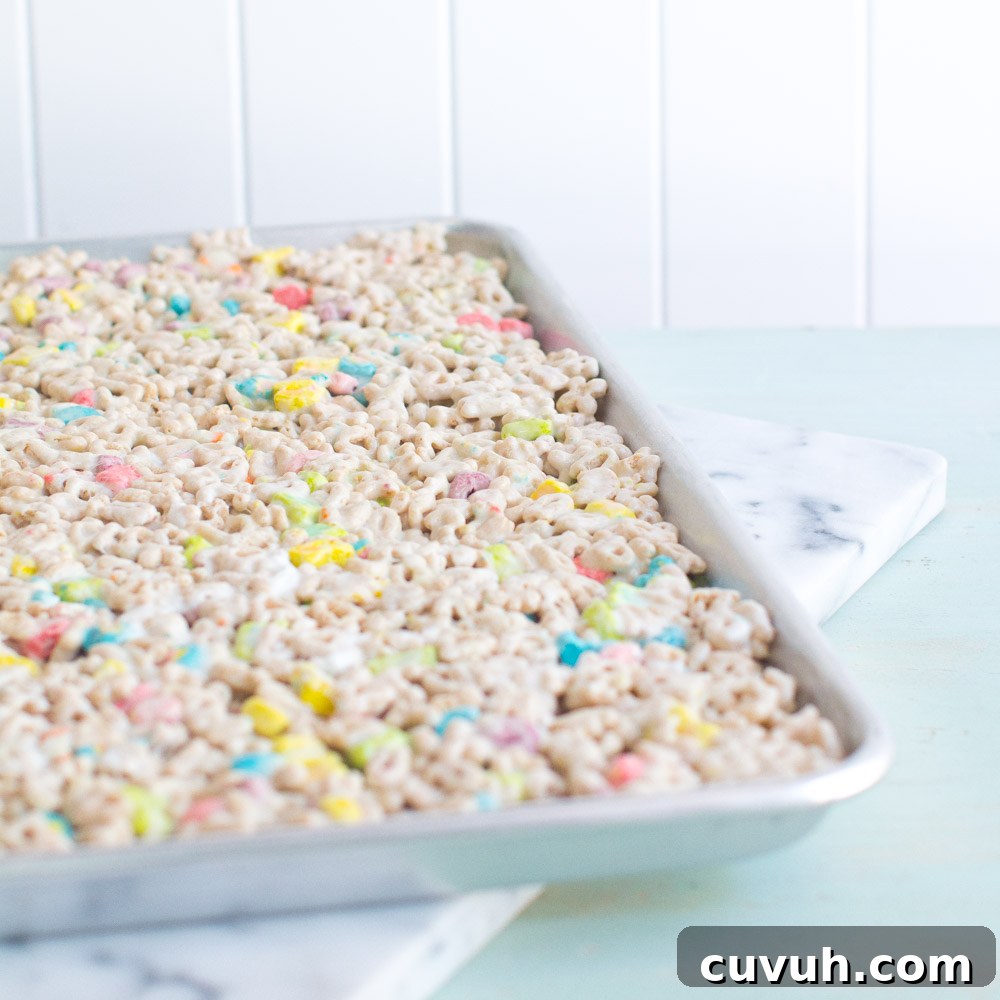 Lucky Charms S'mores Treats: Magic Marshmallow Dessert Recipe 13 Treat Bars in pan