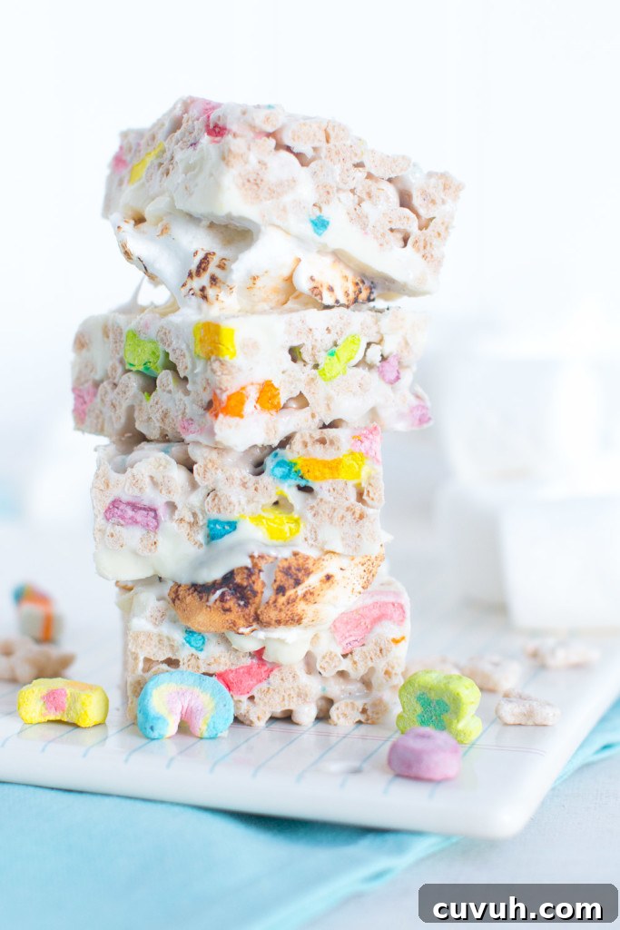 Lucky Charms S'mores Treats: Magic Marshmallow Dessert Recipe 20 A stack of Lucky Charms S'mores