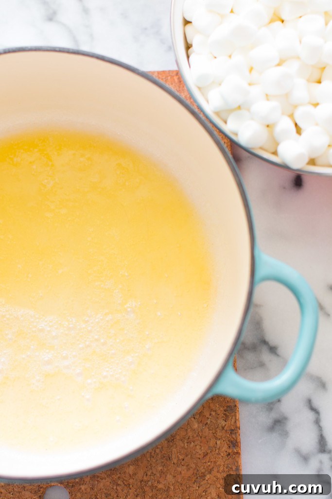 Lucky Charms S'mores Treats: Magic Marshmallow Dessert Recipe 9 Melting butter for marshmallows