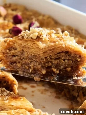 Pieces of baklava on a tray.