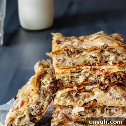 Layered Burek: Flaky Fillo Meat Pie Recipe 7 Layered Fillo Meat Pie - Burek