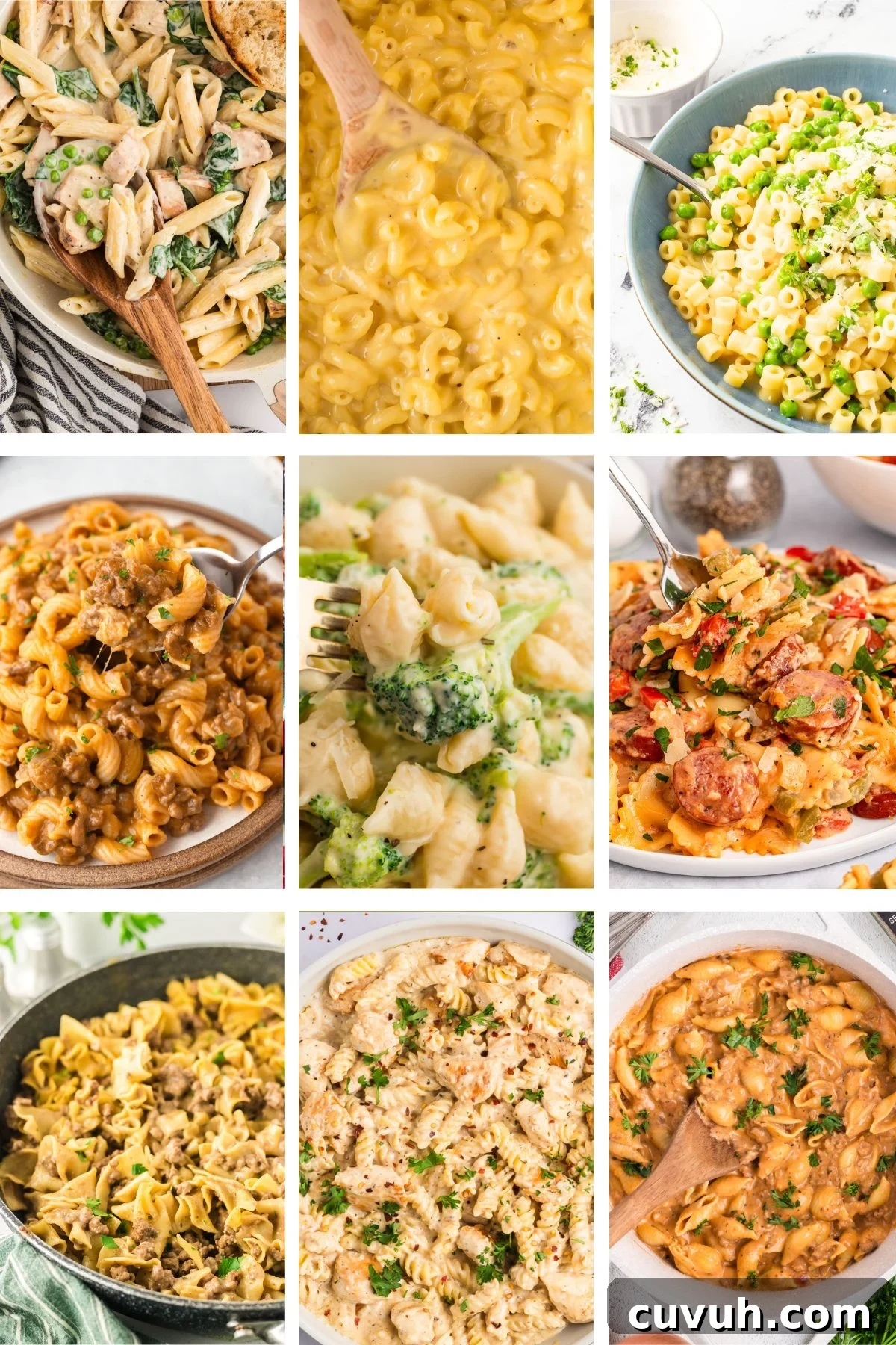 Photo collage with pasta dinner ideas.