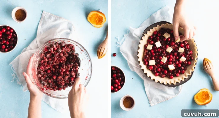 Step-by-step photos for making cranberry orange pie