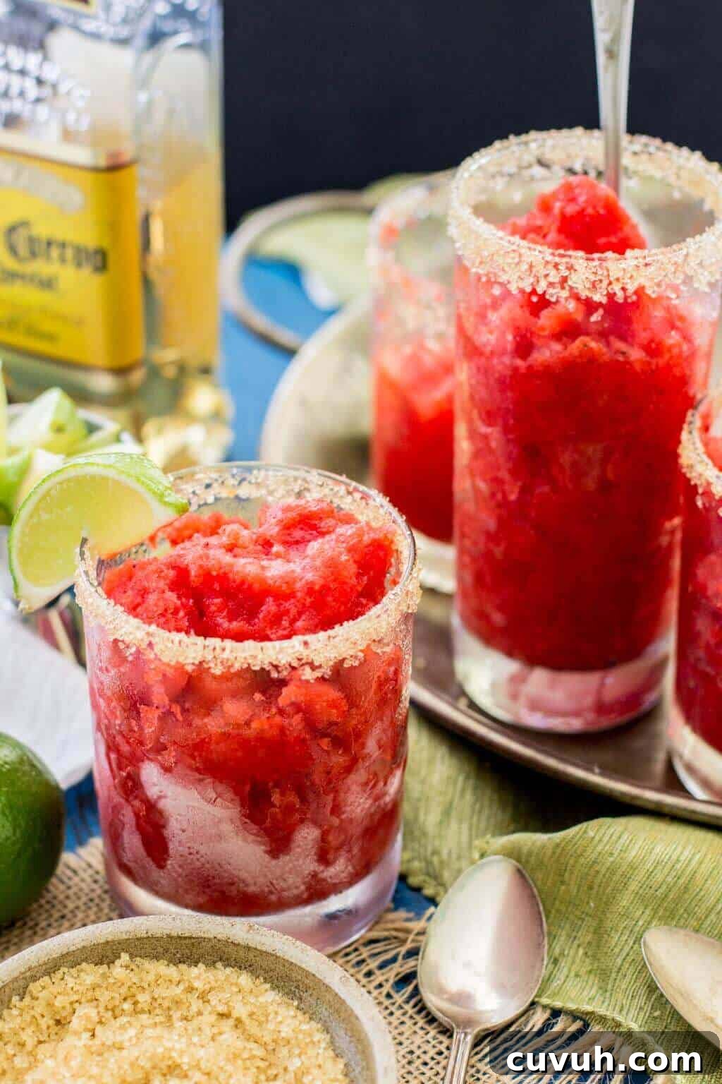 Strawberry Margarita Granita Recipe — Refreshing Frozen Cocktail 3 Strawberry margarita granitas! They're like Margarita slushies -- so good!