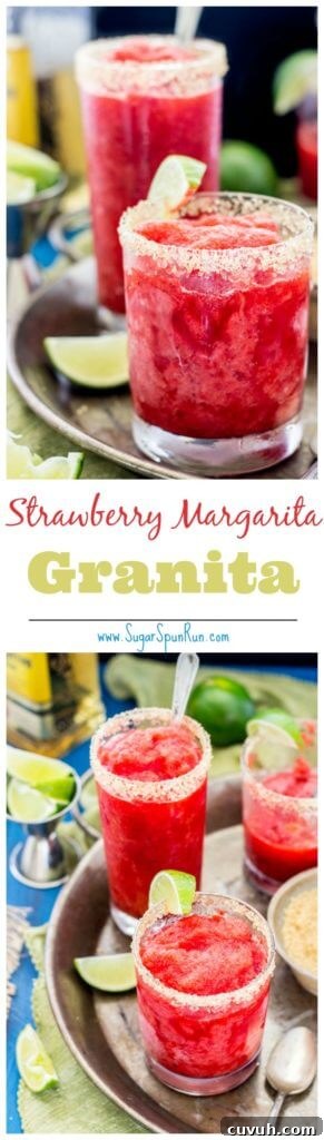Strawberry Margarita Granita Recipe — Refreshing Frozen Cocktail 8 Strawberry Margarita Granita -- www.sugarspunrun.com