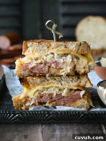 Kielbasa sandwiches stacked
