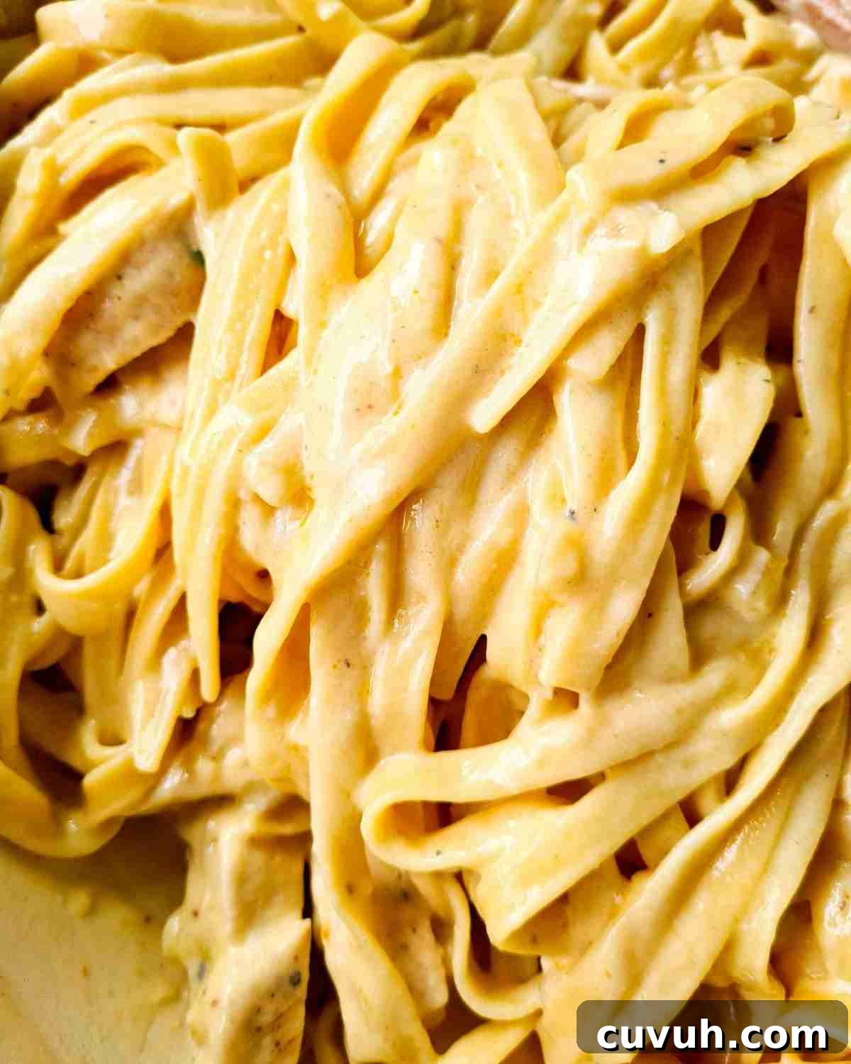Close up of golden creamy pasta