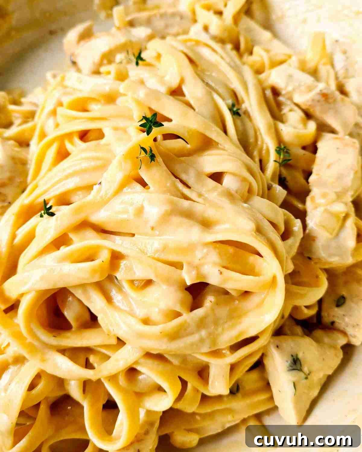 Golden creamy pasta in a pan
