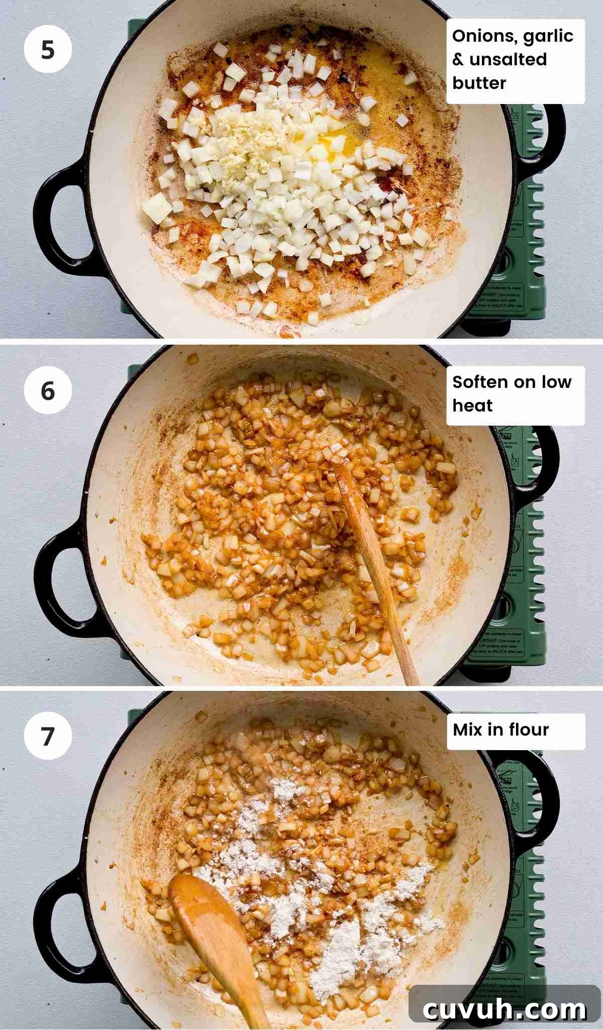 Softening onions and garlic