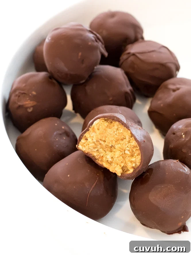 Peanut Butter Pretzel Truffles on white serving plate