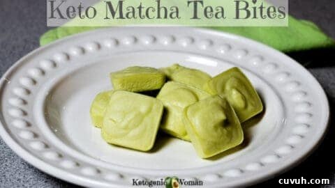 Keto Matcha Cheesecake bites on white plate