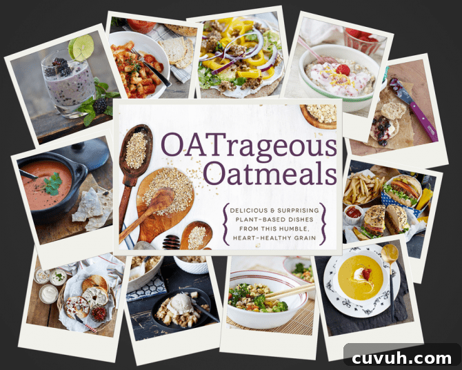 Mushroom & Ginger Steel-Cut Oatmeal Congee (Vegan) 7 A collage of photos of recipes from the OATragreous Oatmeal cookbook.
