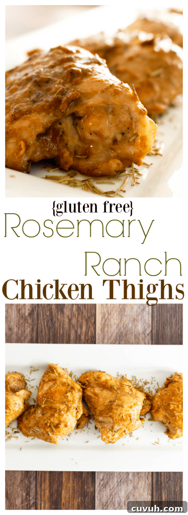 Gluten Free Rosemary Ranch Chicken Thighs: Tender chicken thighs are coated in a sweet and savory sauce with a hint of rosemary.