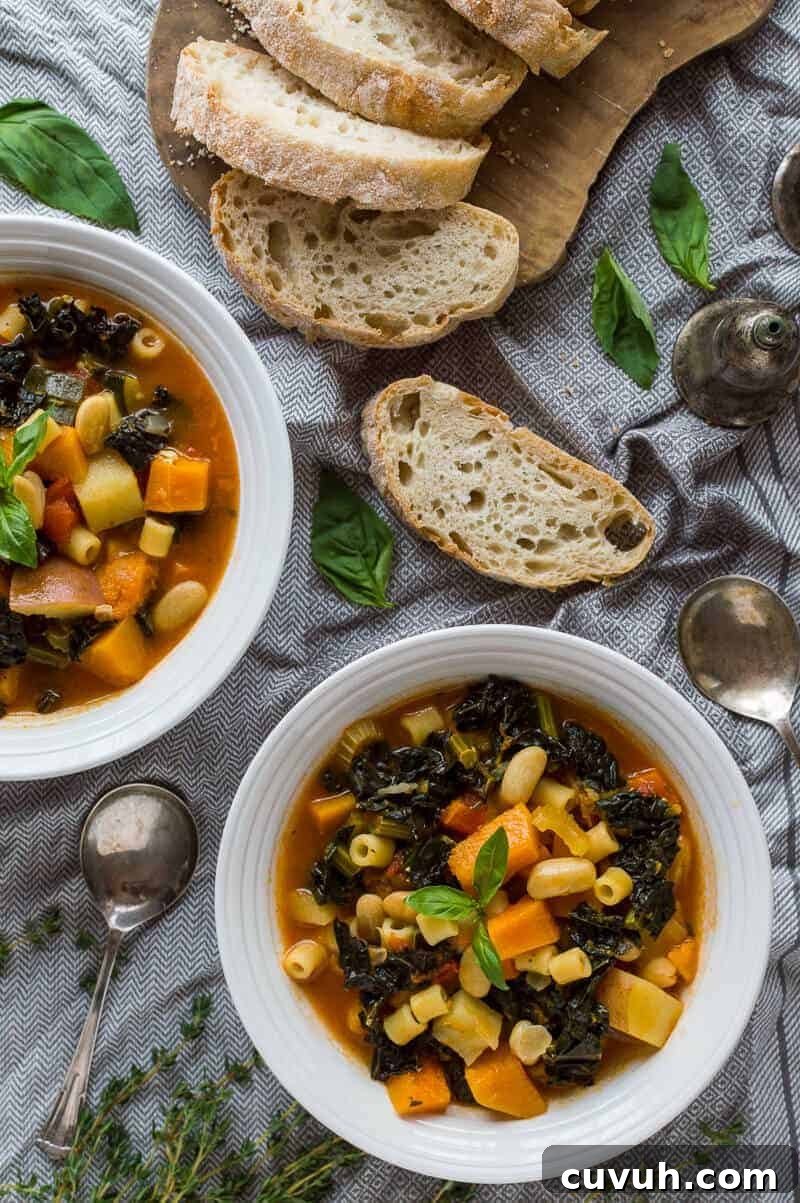 Autumn Vegan Minestrone Soup with Seasonal Vegetables 2 Autumn minestrone soup - a delicious vegan soup that makes the best of Autumnal produce for a hearty, healthy and filling meal. #vegan #healthy #soup