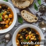 Autumn Vegan Minestrone Soup with Seasonal Vegetables 9 Autumn minestrone soup - a delicious vegan soup that makes the best of Autumnal produce for a hearty, healthy and filling meal. #vegan #healthy #soup
