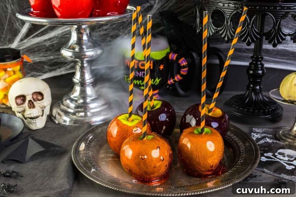 Poison candy apples for a halloween tween party with other decorations.