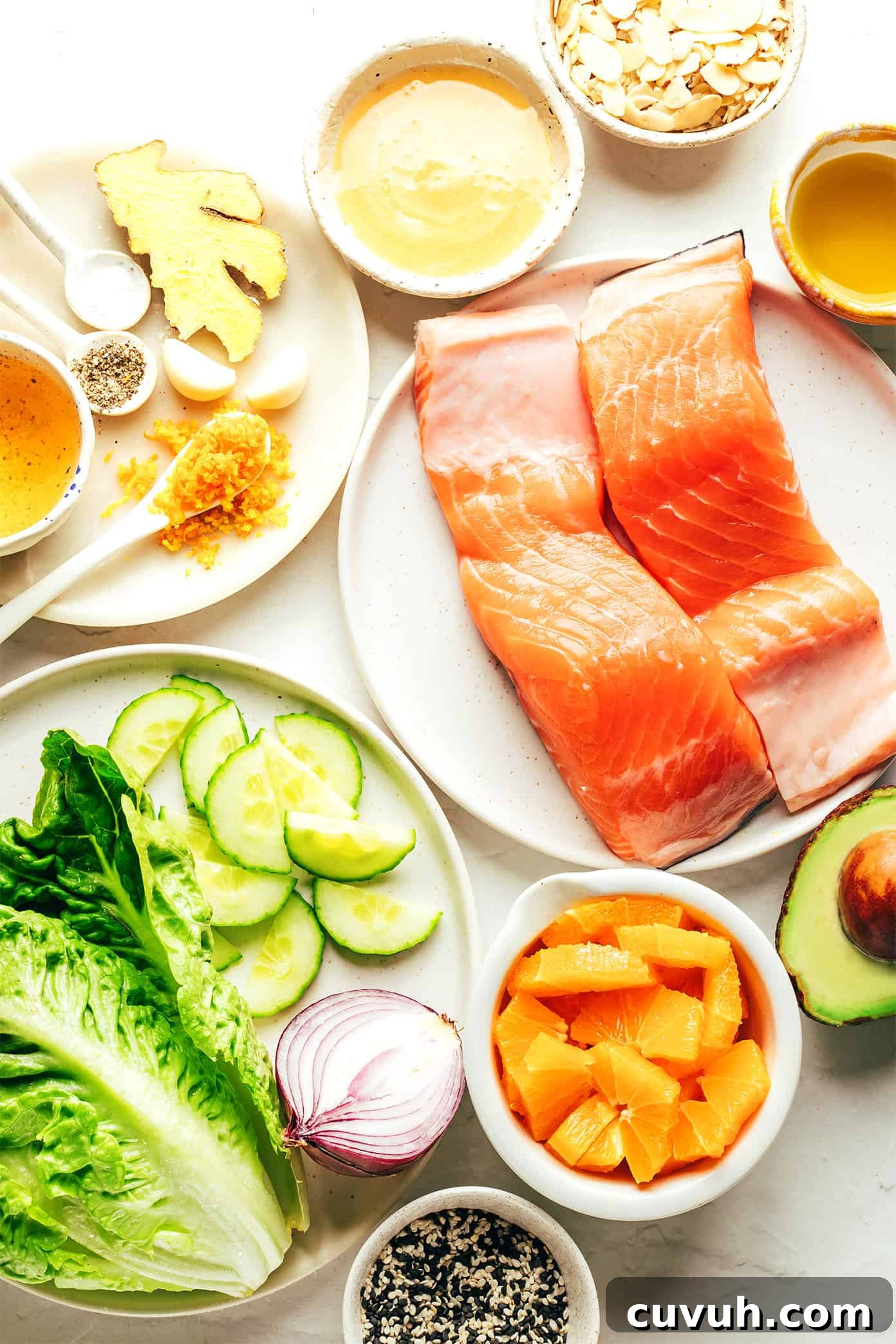 Orange salmon salad ingredients