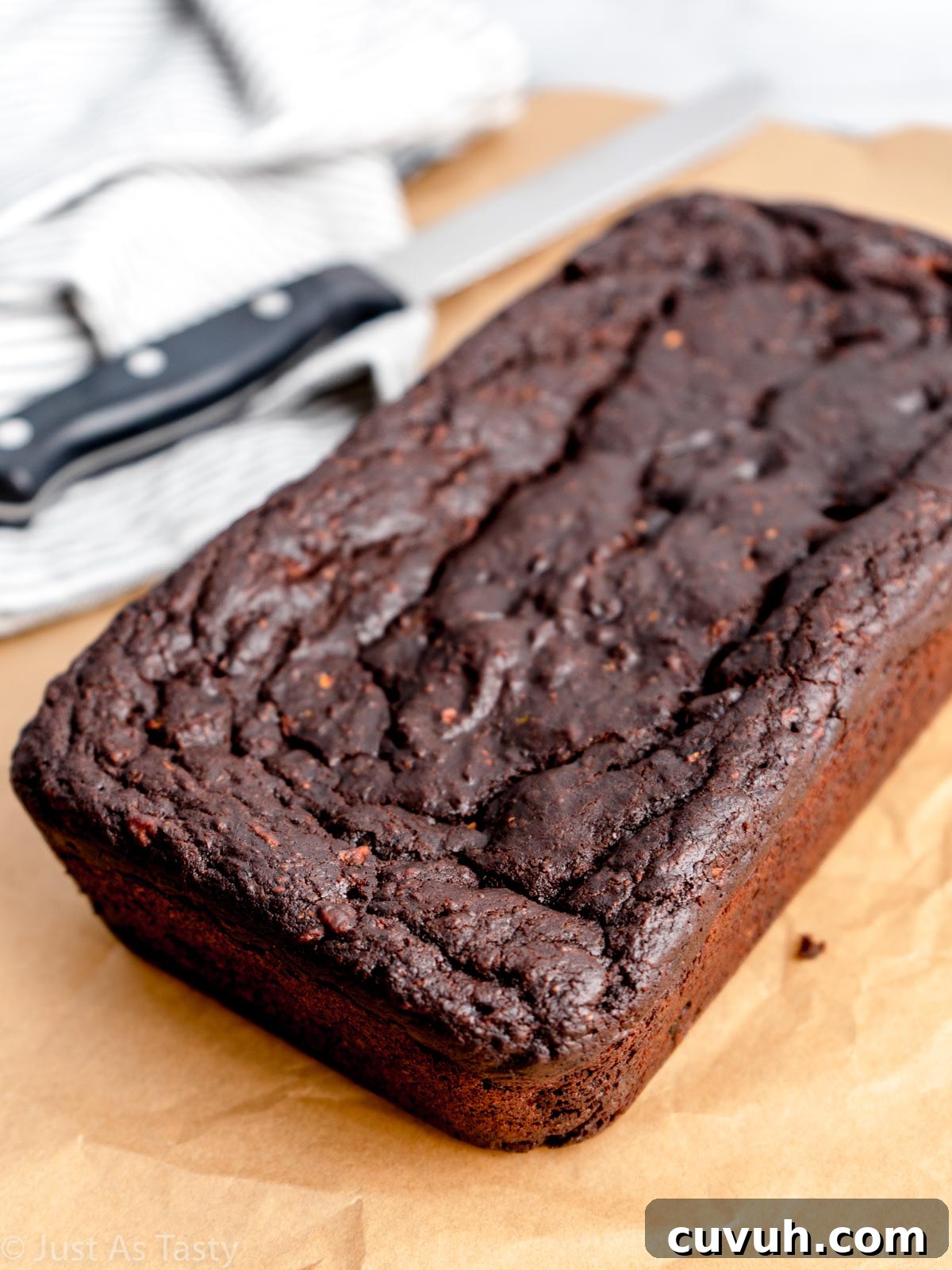 Ultra-Moist Double Chocolate Zucchini Bread — Gluten-Free & Eggless 5 Whole chocolate zucchini loaf.