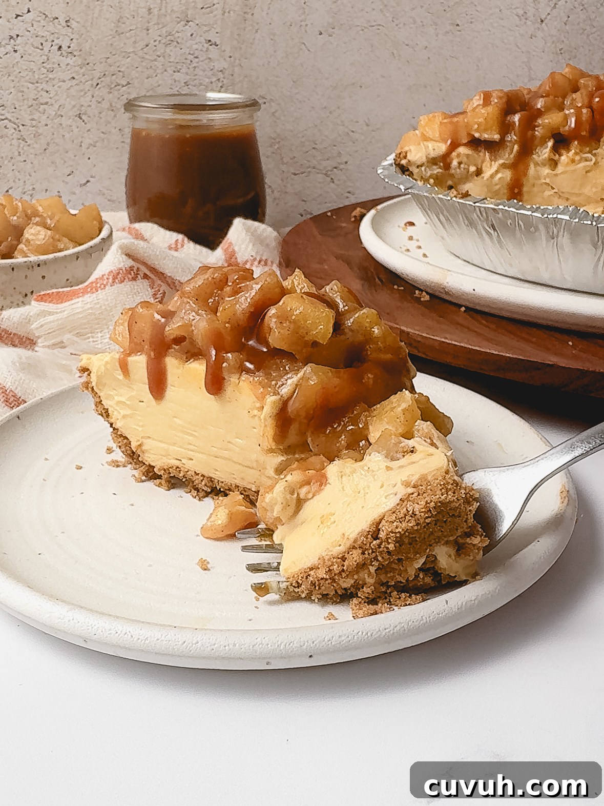 Caramel Apple Cheesecake Pie Recipe — Decadent Fall Dessert 7 Caramel apple cheesecake pie overhead
