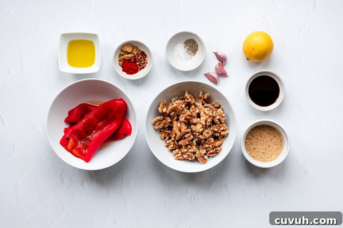 Muhammara: Roasted Red Pepper and Walnut Dip Recipe 3 Ingredients for Muhammara