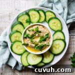 Baba ghanoush with cucumber slices